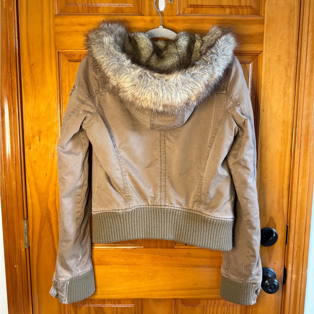Vintage Y2K Abercrombie & Fitch 2000s Faux Fur Lined Hooded Bomber Jacket Medium - Picture 4 of 16